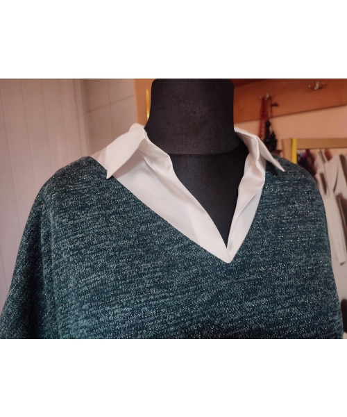 Kamizelka swetrowa damska ze srebrną niteczką - butelkowa zieleń